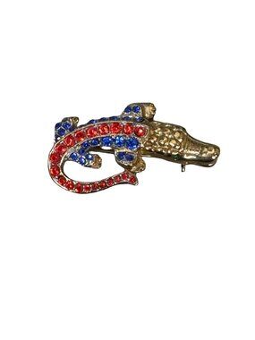 Florida Gators UF Gold-Tone Alligator Brooch Orange & Blue Rhinestones 1.5" FL